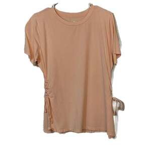 Women's DKNY Sport Short Sleeve Shirt Top Back Ruffle Size XL Peach